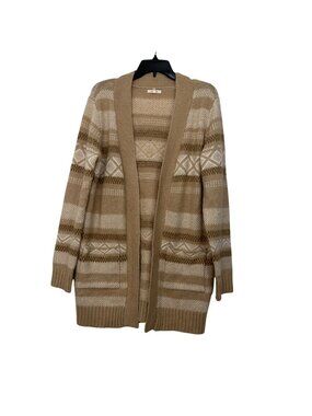 Maurices Beige Open Front Cardigan Sweater Geometric Pattern - Womens SZ Medium